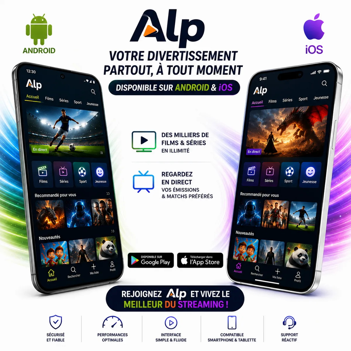 Configurer ALP IPTV sur un téléphone Android et un iPhone ou iPad