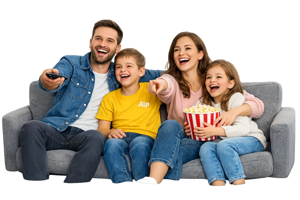 Une famille profite de la télévision en 4K grâce à un fournisseur IPTV fiable